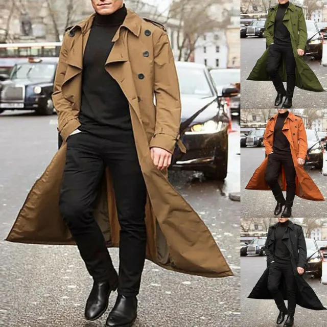 Vintage Men's Trench Coat Winter Warm Long Jacket Double Breasted Overcoat Coat