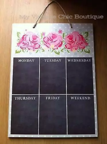 Vintage / Shabby Chic Week Organiser Meal Planner Chalk Board Floral