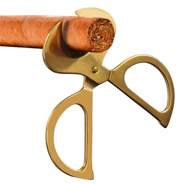 Cigar Cutter Stainless Steel Double Blades Cut Cigar Scissors (Gold)