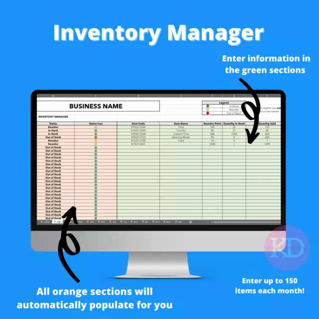 Inventory Management Excel Spreadsheet - 12 month Inventory Tracker