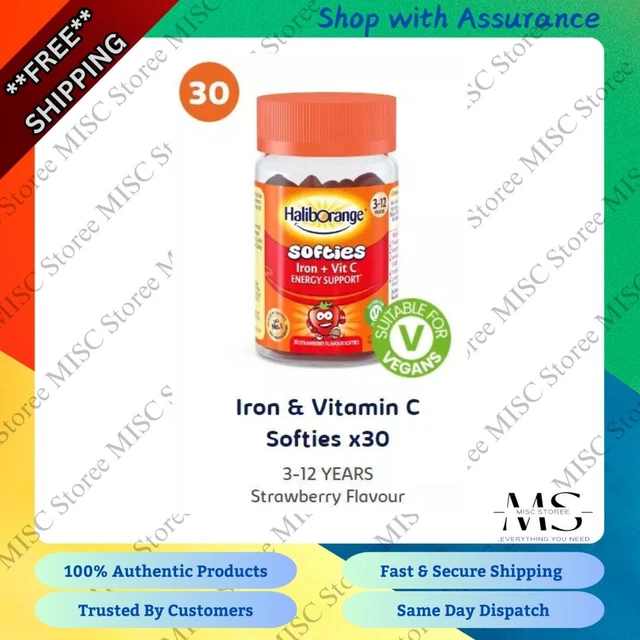 2 X HALIBORANGE Iron + Vitamin C Strawberry Softies 30 Softies £15.99