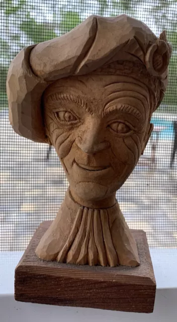 Hand Carved Wooden Fine Details Head Bust 6”