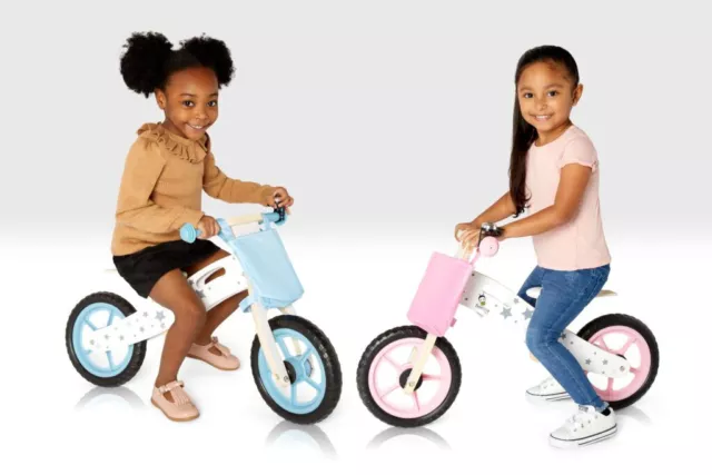 Wooden Balance Bike Kids Training Bike With No Pedals Pink or Blue Unisex