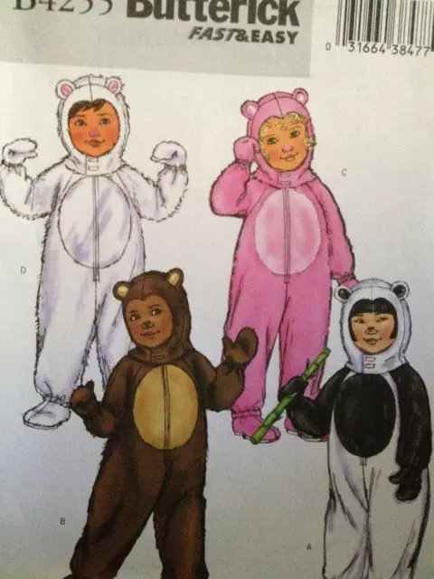 Butterick Sewing Pattern 4255 Girls Boys Bear Panda Costumes Size 2-5 Uncut