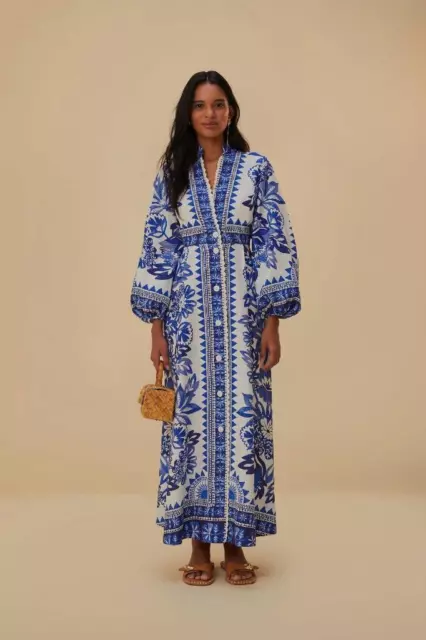 NW AUTH FARM RIO Off-White Blue Flora Tapestry Maxi Dress SZ SMALL S FREE SHIP