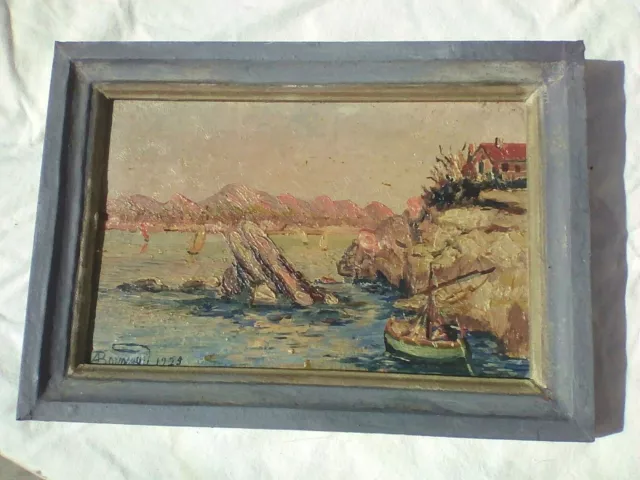 Ancien tableau Huile sur bois signée de A Bonnaud 1929 bord de mer