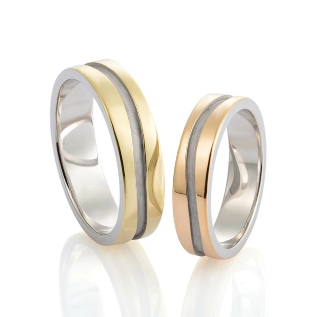Couple de Mariage Bandeau Pour Lui & Elle Solide 14k Multi Ton Or Grand Modèle
