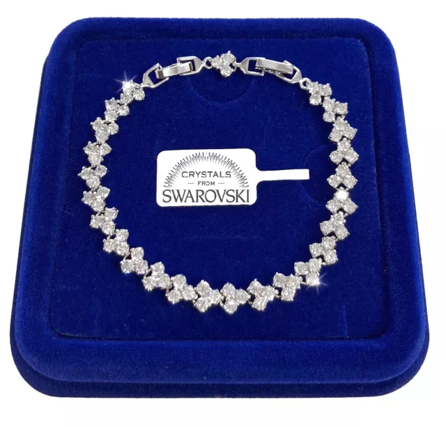 Bracelet Tennis Cœur Large 7mm Pl. or Blanc 18k avec des Cristaux Swarovski B34