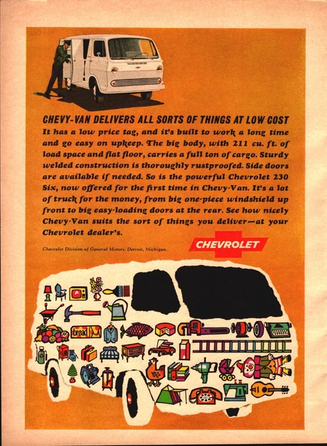 1965 Chevrolet Van 8.5x11 Vintage Paper Print Ad