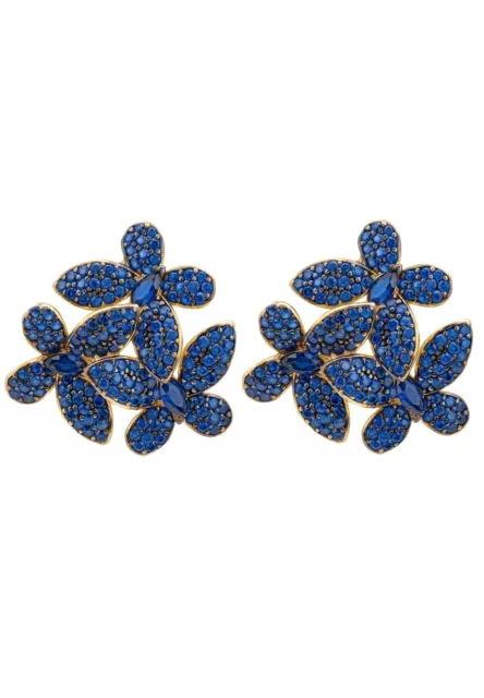 Yellow Gold Plated 925 Sterling Silver Flowers Sapphire Large Stud Earrings