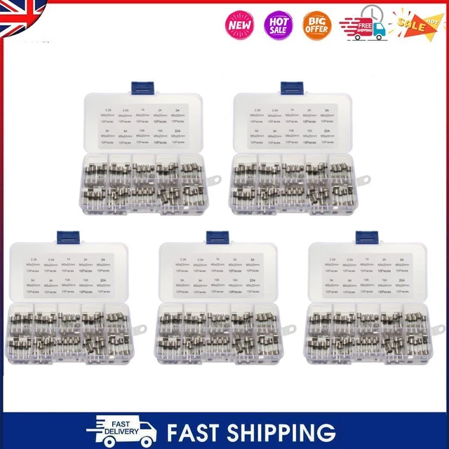 100 pz fusibili tubo di vetro per auto assortiti 10 tipi 0,2 A-20 A fusibile tubo di vetro fusibile fine