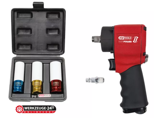 KS TOOLS Slimpower II Druckluft-Schlagschrauber 1300Nm + Alu Felgen Nuss Satz