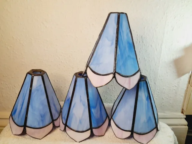4X Vintage Tiffany Style Blue Pink Glass Lamp Shades