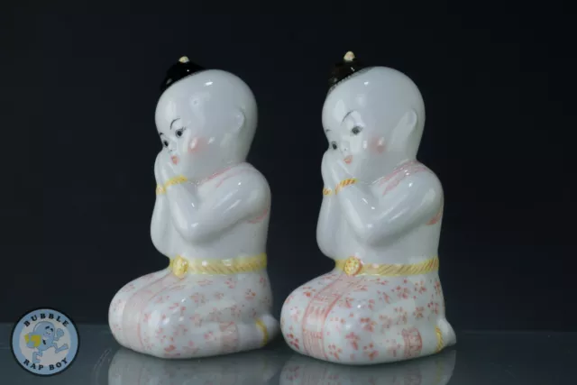 Two Oriental Asian Twin Girls Small Porcelain Figurines