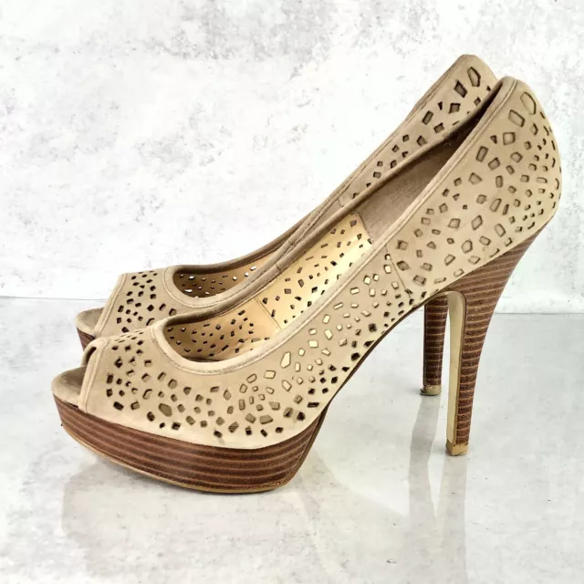 Enzo Angiolini Sully Women's Size 8.5 M High Heels Perforated Peep Toe Tan