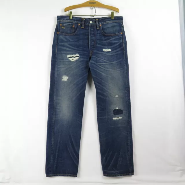 RRL Ralph Lauren Blue Jeans Men's 32 x 30 (34 x31) Distressed Selvedge Straight