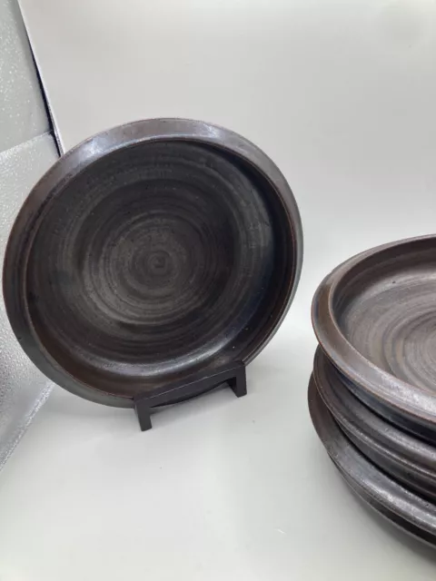 Kevin Pearson Studio Art Pottery Set Of Four Dark Brown Stoneware Dinner Bowls