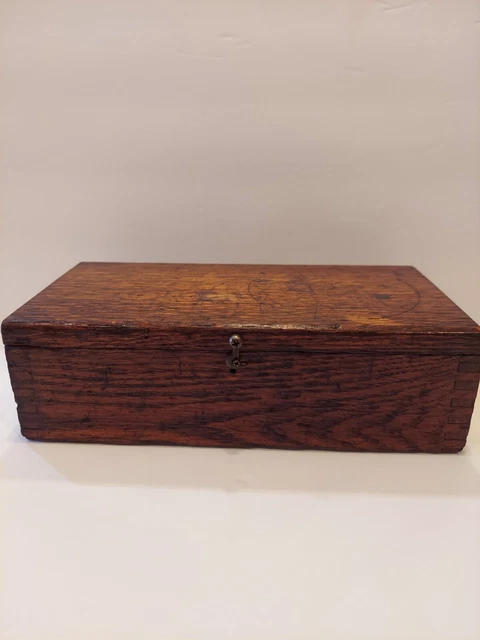 Antique Handmade Wooden Hinged Box with Dovetails. Old Sewing Box?  