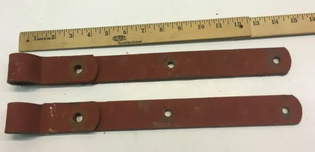 2 Vintage 15'' Farm Barn Door Gate Hand Forged Strap Hinges Great Red Patina
