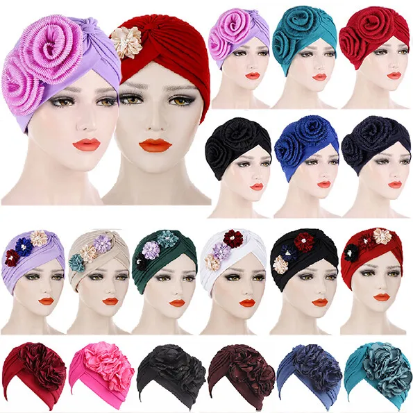 Cappello Turbante Musulmano Con Fiore Grande Cappello Da Chemio Per Donna ☆