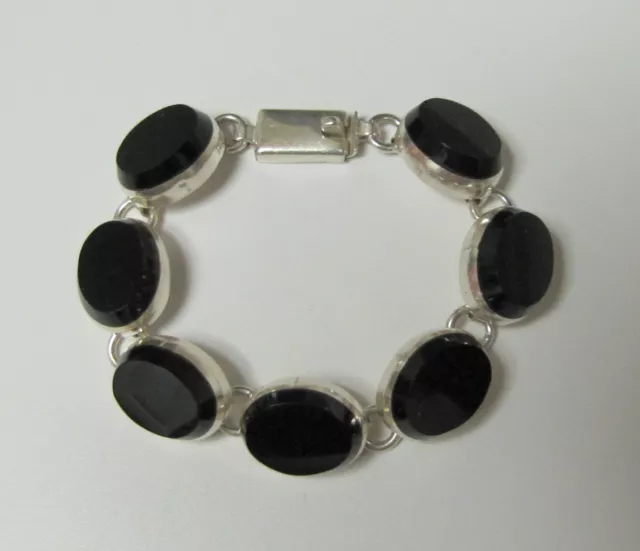 Beautiful Vintage Taxco Mexico Sterling Silver 950 Oval Onyx Bracelet