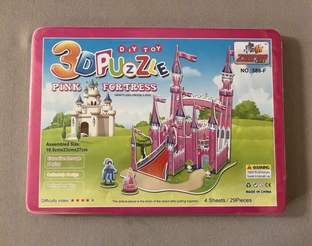 3D Pink Castle Puzzle~Includes 4 Sheets That Are 8 1/4” X 11 1/4”~New In Package