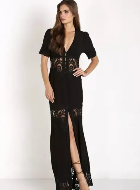 NWT $600 Stone Cold Fox Octavia Gown Black Lace Maxi Embroidered 3