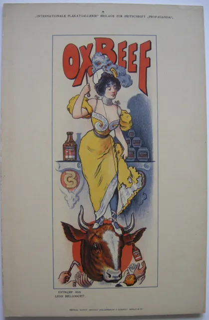 Leon Belloguet Ox Beef Beilage Zeitschrift Propaganda 1910 Plakat Lithografie