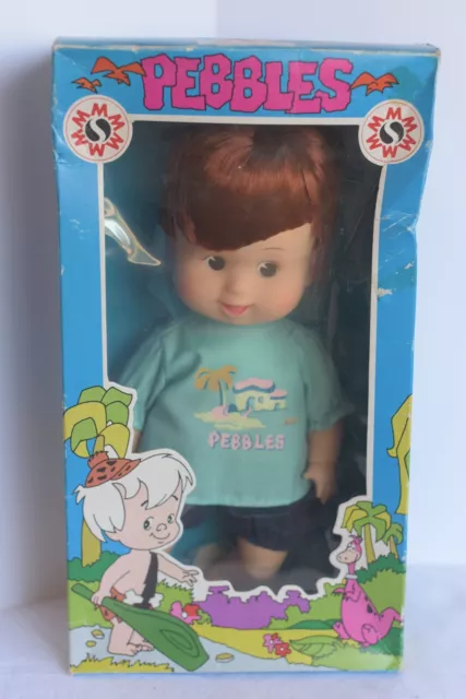 1982 Vintage Mighty Star Hanna Barbera PEBBLES 12" Baby Doll New in Box (F)