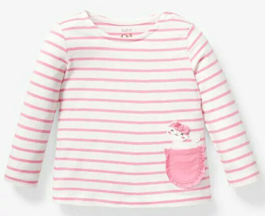 LA Shirt Gr.74 Baby Club NEU 100% Baumwolle Bio weiß rosa gestreift Katze baby