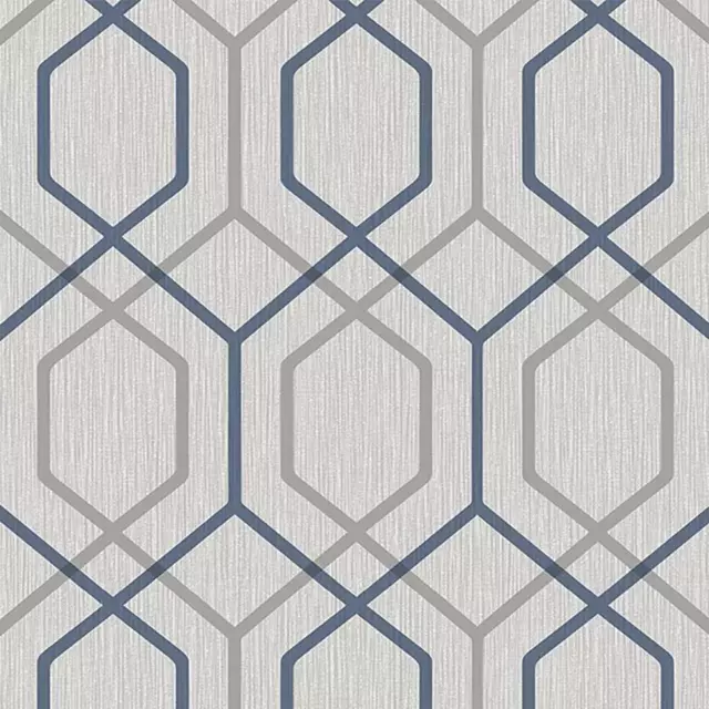 Sample Belgravia Oria Hex Wallpaper Geometric Navy Grey Glitter Textured Vinyl