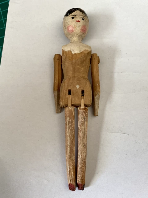 Grodnertal Grodner Tal Wooden 7" Carved Peg Doll - Vintage/Antique