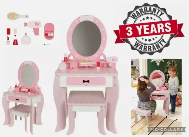 Set vanità toeletta in legno per bambini giocoso con specchio e sgabello 12 pezzi