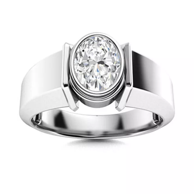 Bague homme en or blanc taille ovale 0,70 ct certifiée en laboratoire...