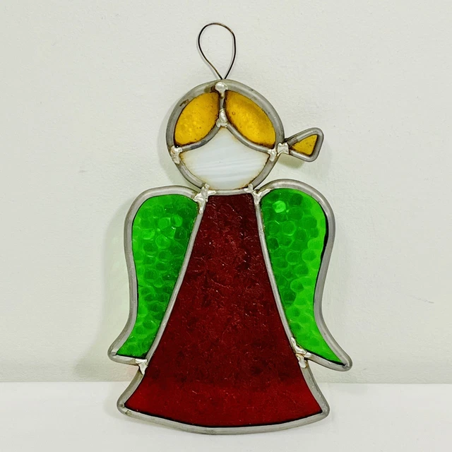Stained Glass Little Girl Angel Sun Catcher Suncatcher 7 inches tall Vintage