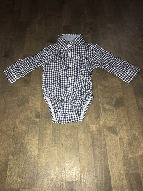 Carter's White Blue  Long Sleeve Collared Bodysuit Infant Boy's Size 3 Months