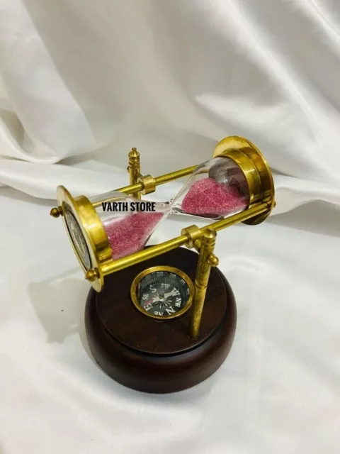 Vintage Antique Sand Brass Timer Hourglass Nautical Maritime Glass Decor Gift
