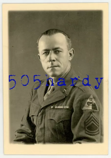 WWII US GI Photo 814th Tank Destroyer Battalion GI Portrait w 12th Armored Patch WWII US GI Photo 814th Tank Destroyer Battalion GI Portrait w 12th Armored Patch