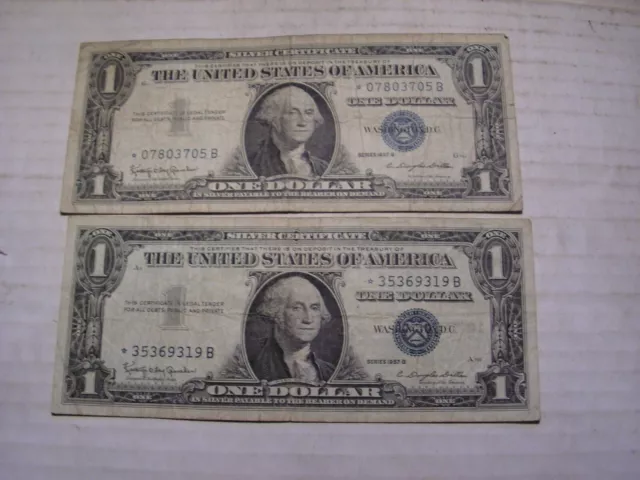 2 - 1957 B One Dollar US Notes, Blue Seal, Star Notes