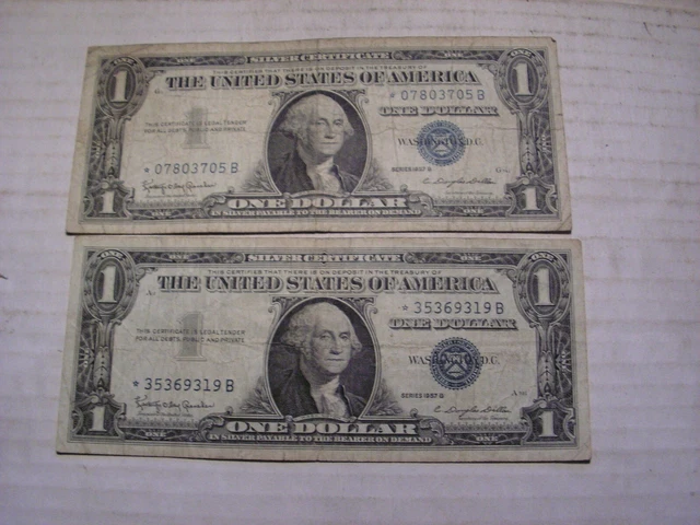 2 - 1957 B One Dollar US Notes, Blue Seal, Star Notes