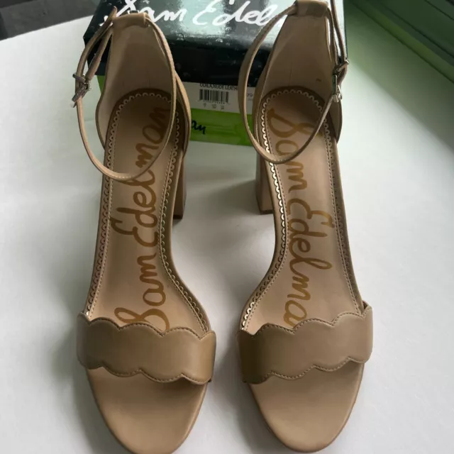 **NIB** Sam Edelman Womens 9M Odila Nude Beige LEATHER Block-Heel Sandals