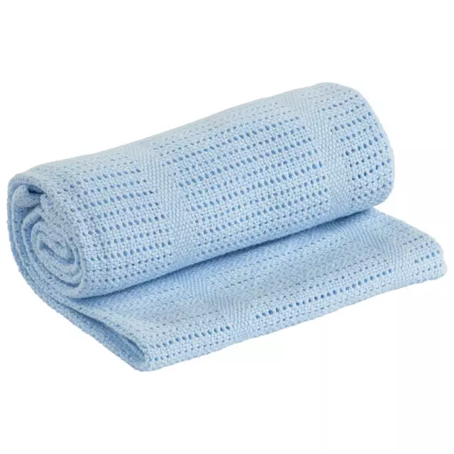 Blue 100% Cotton Cellular Blanket Baby Breathable Soft Pram Cot