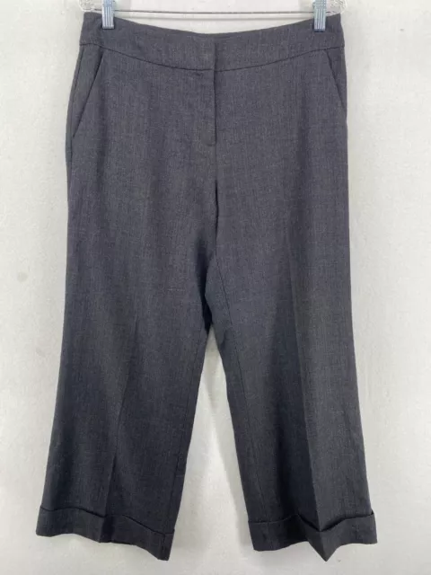 EILEEN FISHER Pants 8 Virgin Wool Linen Wide Leg Crop Trouser Cuffed Gray