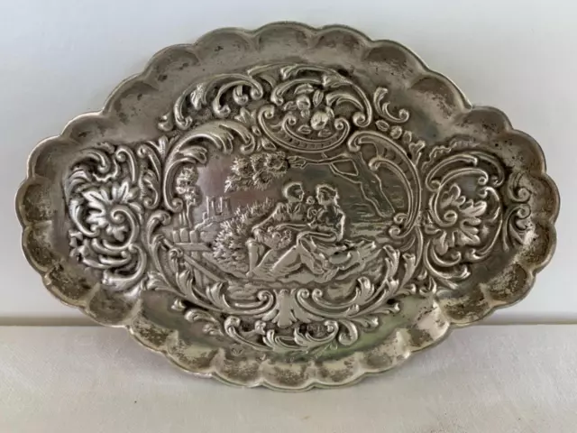 Vintage Hallmarked Sterling Silver Ornate Small Pin Dish / Tray Love Couples