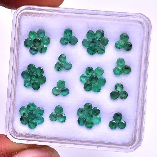 65 Pcs Natural Zambian Emerald 2mm Round Cut Stunning Green Loose Gemstones Lot