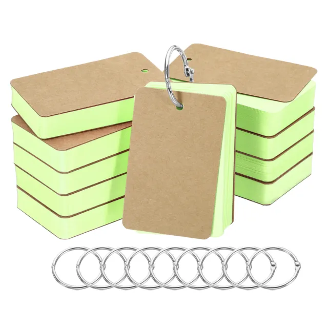 3.5" x 2" Blank Flash Cards with Rings Study Card Index Cards Note, Green 500pcs