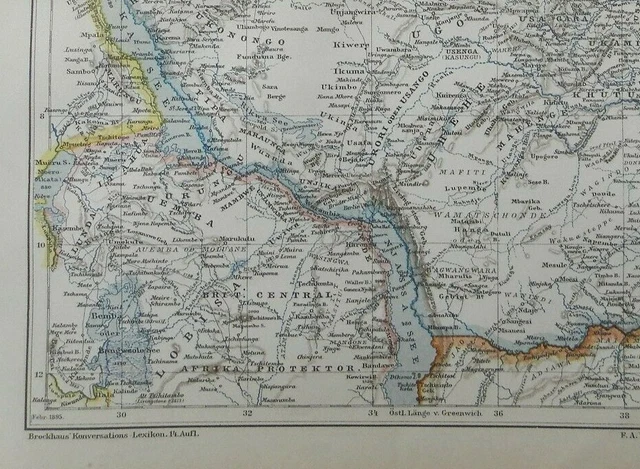 DEUTSCH-OSTAFRIKA DOA Kolonien Kilimanscharo  Ruanda Kongostaat LANDKARTE 1895 2