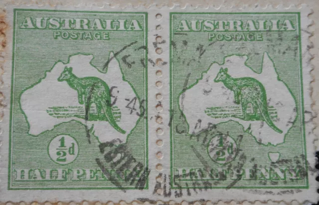 Australia 1913 ½d Kangaroo pair with FREEMANTLE postmark