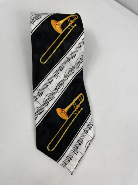 HERUN Men's Necktie Hand Made Novelty Music Trombone Black Gold Classic Length