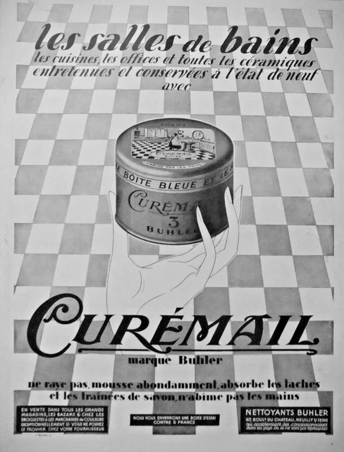 Publicité 1928 Curémail Boite Bleue Marque Buhler Pour Les Salles De Bains - Ad